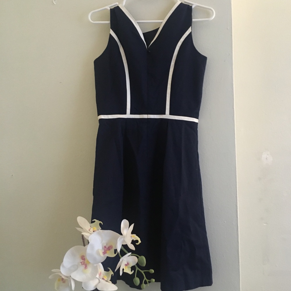 Tommy Hilfiger Sleeveless Linen Fall Work Dress Dark Blue White Piping Sailor